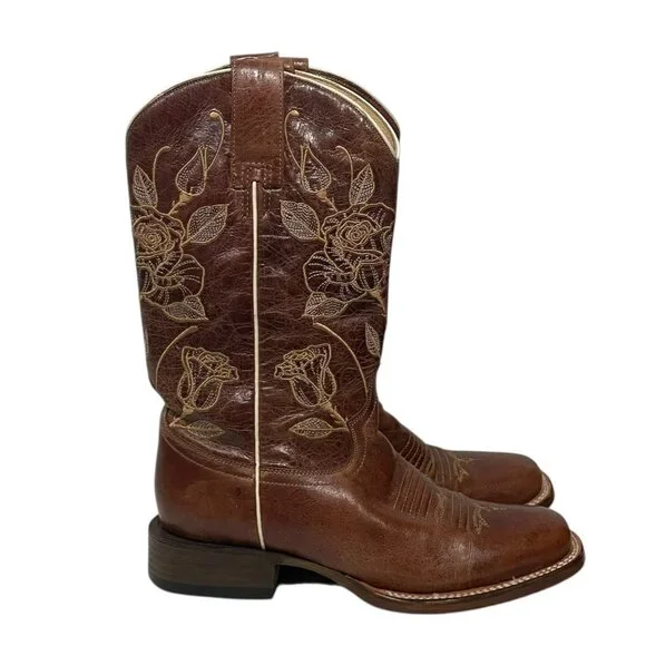 Roper Womens Desert Rose Cowboy Boots Brown Leather Square Toe Sz 6 Western - Picture 7 of 15